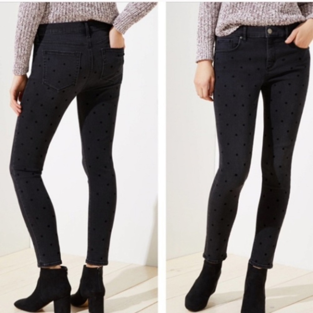 Polka dot Loft curvy skinny black jeans 2 NWOT